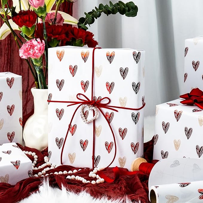 MAYPLUSS Wedding Wrapping Paper, Valentine's Heart Wrapping Paper, Red Foil Heart Design Girl Birthday Gift Wrap Present Paper for Valentine’s Day, Anniversary, Bridal Shower (17 Inch X 33 Feet)