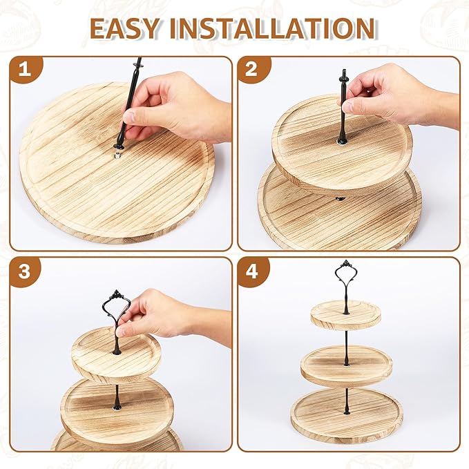 Wood Cupcake Stand 3 Tiers Large Cupcake Holder, Wooden Cake Stand Rustic,Cupcake Stand for 50 Cupcakes,Round Tiered Dessert Display Serving Tray Cupcake Tower for Party Wedding Birthday (Light Tan)