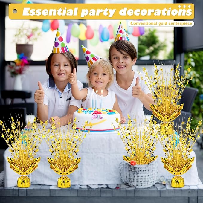 6 Pack Metallic Foil Spray Centerpiece Star Table Decoration Burst Table Centerpieces for Birthday Wedding Anniversary Celebrations Party Decor Supplies (Gold)