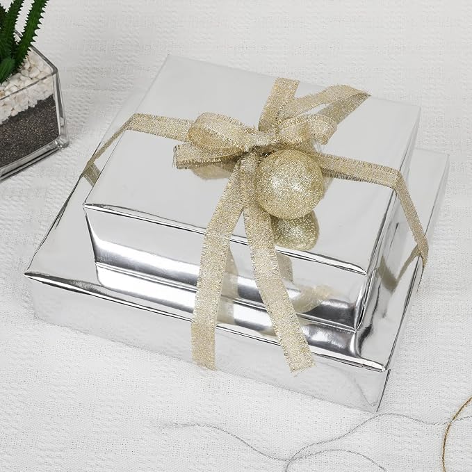 NESCCI Silver Metallic Wrapping Paper, Solid Color Paper,Gift Wrapping Paper,Perfect for Wedding,Valentine's Day,Birthday, Christmas,Baby Shower,DIY Bouquet (17 Inches X 32.8 Feet)