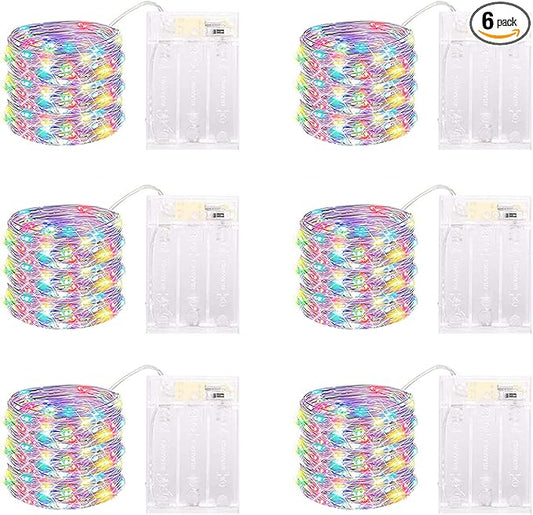 6 Pack LED Fairy Lights Battery Operated with Timer, 13FT 40LED Waterproof Firefly Lights Silver Wire Mini Twinkle String Lights for Wedding Christmas Birthday Party Mason jar Decorations, Multicolor
