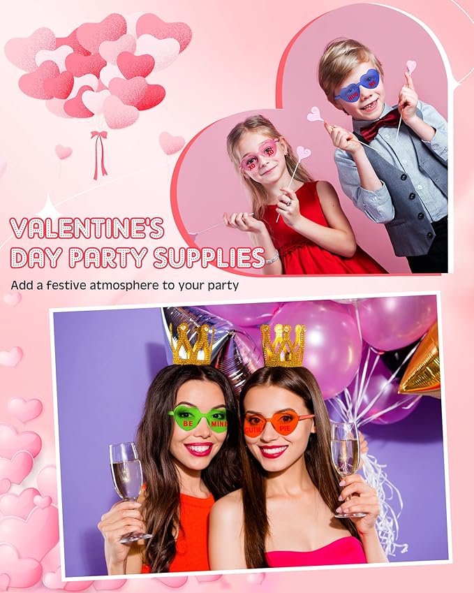 LEIFIDE 12 Pieces Valentine Heart Shape Rimless Fun Sunglasses Conversation Heart Glasses Eyewear for Wedding Party Favor