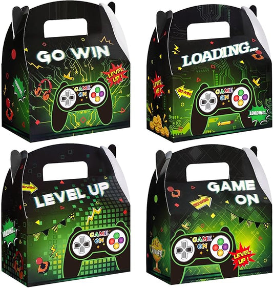 WERNNSAI 12 Pack Game Party Boxes - Gamer Party Decorations Green Black Gaming Gifts Bags Game On Level Up Birthday Supplies for Baby Shower Graduation Parties Decorations