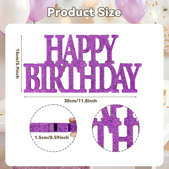 Novabright Happy Birthday Sign Centerpieces for Table Birthday Party Decorations for Women Bday Birthdays Themed Celebration Party Supplies(Purple,Glitter)