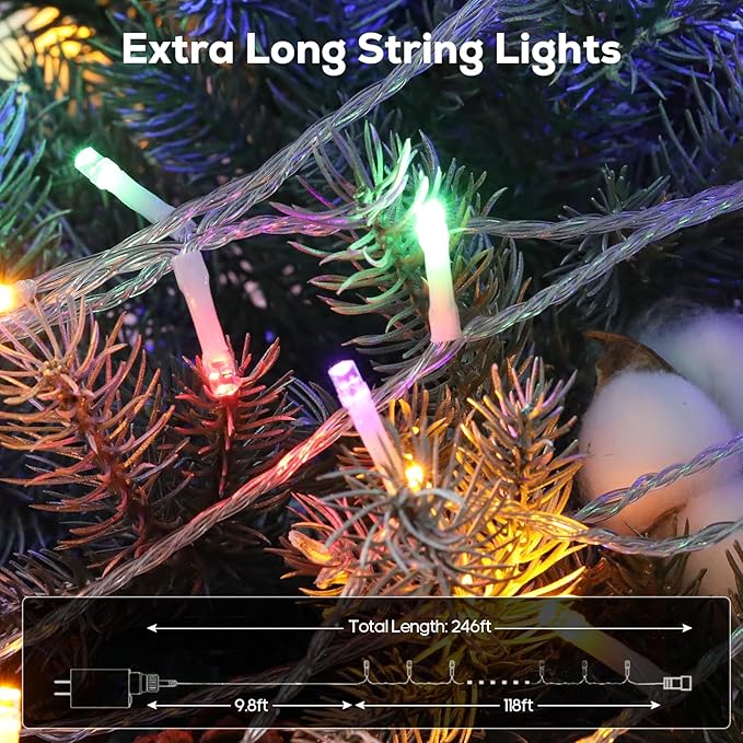 600 LED Christmas Lights Outdoor Waterproof, 246FT Twinkle Lights, Color Changing String Lights with 11 Lighting Modes, Timing, Christmas Decoration-Multicolor to Warm White