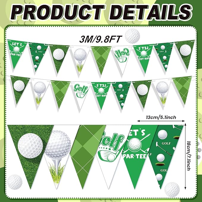 5 Pcs Golf Party Decorations Golf Triangle Banner Hole in One Birthday Decorations Pennant Flags with Double Sided Printing or Birthday Party Hanging Supplies