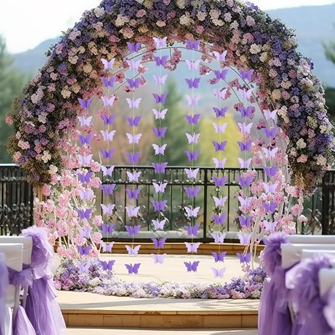 jijAcraft Butterfly Hanging Garlands - 3D Purple Paper Butterflies, 4 Packs - Birthday Decorations for Baby Showers, Home Decor, Weddings & Parties (39ft)
