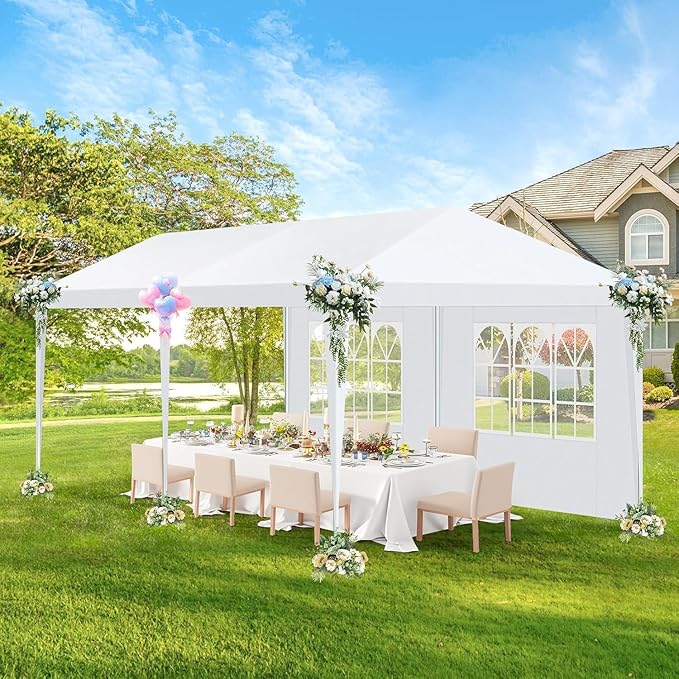 HOTEEL 10x20FT Party Tent Outdoor Large Canopy with 6 Removable Sidewalls, 2 Zipper Doors, 12 Ropes and 24 Stakes for 20-30 People, Carpas para Fiestas for Wedding Patio Backyard, White