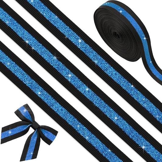 Black Blue Glitter Grosgrain Ribbon 5/8" x 10 Yards - No-Shed Cheer Ribbon for Cheerleading Hair Bows, School Spirit, Homecoming Mum Supplies, Team Colors, Gift Wrapping Crafts