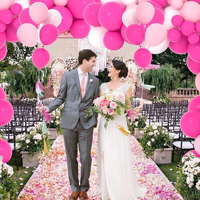Rose Red Pink White Balloon Garland Arch - Lihgt Pink White Balloons Rose Red Balloons Valentines Party Balloons for Wedding Anniversary Girl Birthday Baby Shower Bridal Shower Party Decors