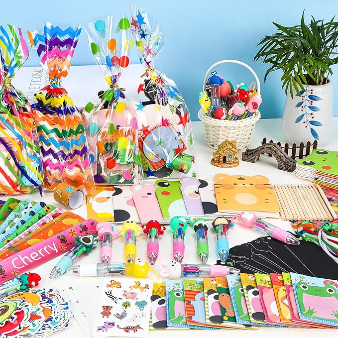 24 Pack Party Favors Classroom Gifts Set with Classic Animal ＆Fruit Designs for Teens, Easter Goodie Bags with Multicolor Pen for Birthday Stuffers Rewards Prizes Party Favors