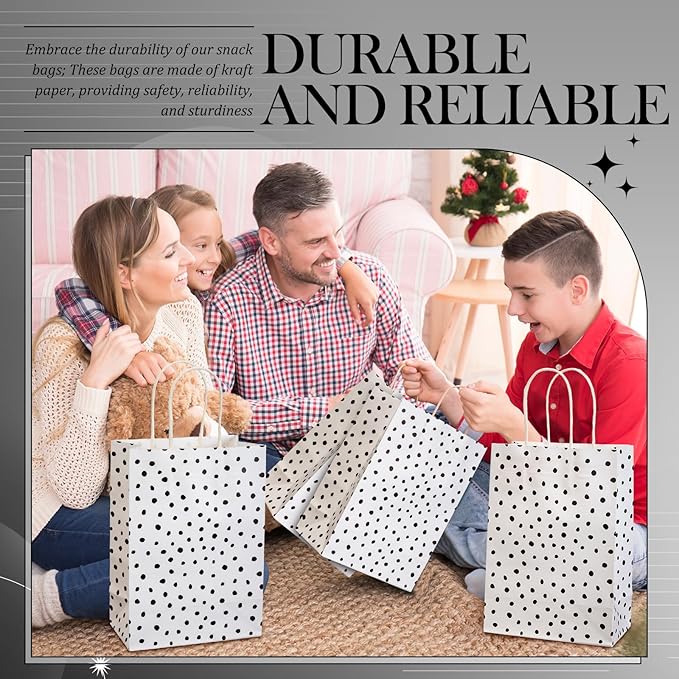 Humyoun 24 Pcs Black Painted Dots Gift Bags Paper Goodies Bags with Handles Polka Dot Candy Treat Gifts Wrapping for Baby Shower Wedding Birthday Party Supplies