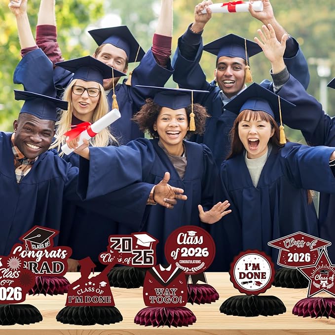 Graduation Decorations 2026 Burgundy Centerpieces for Tables 9 Pcs, Class of 2026 Graduation Party Decorations Table Toppers, Grad Centerpieces for Tables 2026, Congrats Grad Decor