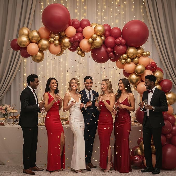 RUBFAC 135pcs Ruby Red Balloons, Cherry Dark Red Burgundy Latex Balloon Different Sizes 18 12 10 5 Inch for Garland Arch Birthday Wedding Party Decoration