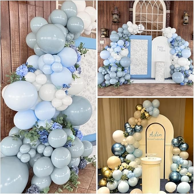 Blue White Sand Balloons Dusty Slate Fog Pastel Metallic Blue Beige Balloon 12INCH Helium Latex Balloon for Arch Kids Birthday Party Decorations Baby Boy Shower Christening Bridal Wedding Decor