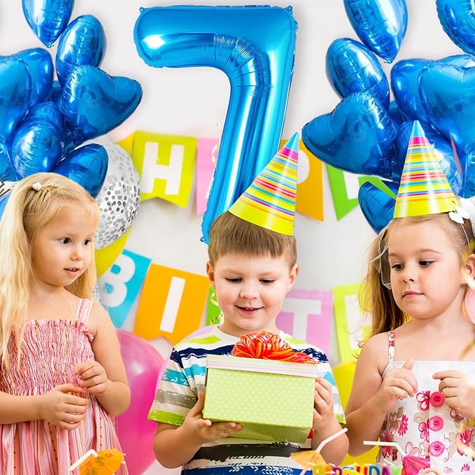 Blue Number 7 Balloon 40 Inch, Big Large Foil Helium Number Balloons, Jumbo Giant Mylar Number 7 Balloons for 7 Year Old Birthday Party Decorations Supplies Anniversary Celebration