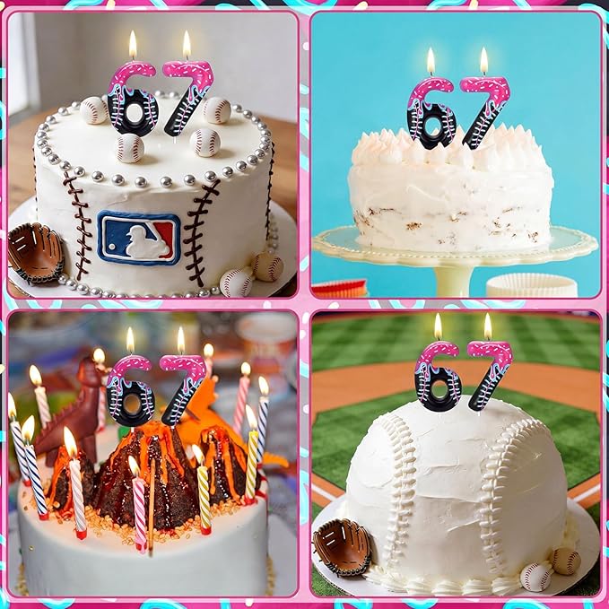 Conelist Ice Cream Drip Baseball Birthday Candle Number 67 Baseball Candle Ice Cream Drip 6 7 Birthday Decorations Cake Toppers for Sport Team Anniversary Party Decorations Gift