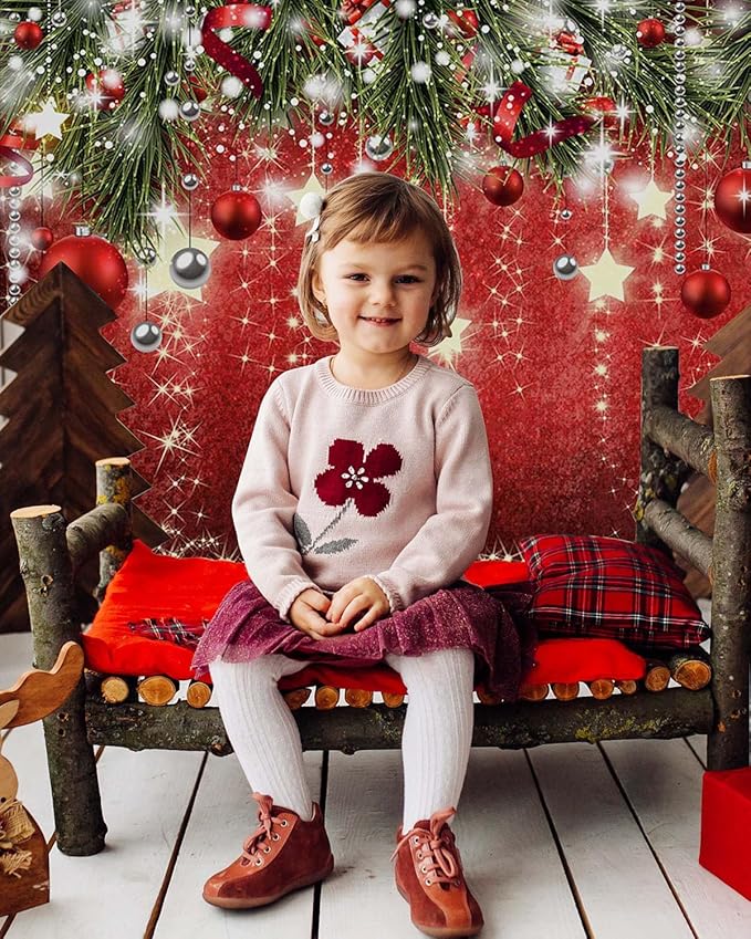 Mocsicka Christmas Backdrop Red Ball Xmas Merry Christams Party Decorations for Family Holiday Christmas for Photography Photo Booth Props (Red, 10x8ft(120"x96"))