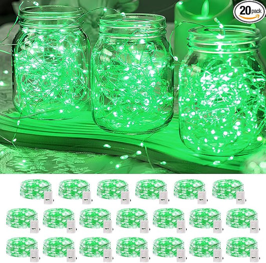 20 Pack LED Fairy Lights Battery Operated,7FT 20 LED Waterproof Mini Twinkle String Lights for Wedding Party Christmas Decorations,Green
