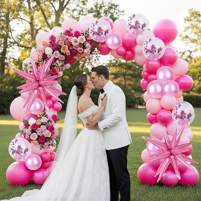 RUBFAC Pink Balloon Arch Kit, Pink Graduation Decorations 2026, Star Latex Balloons for Mother’s Day Girl Birthday Baby Shower Princess Wedding Party Decorations, 140pcs