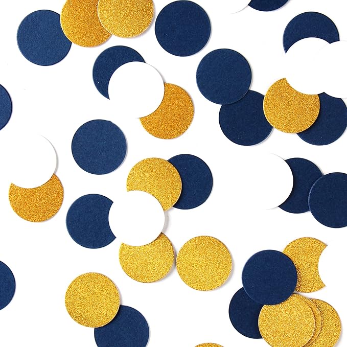 Navy Blue White Gold Confetti Birthday Decorations for Boys Glitter Paper decor Sprinkles Biodegradable Table Confetti Round for Graduation Wedding Baby Shower Party Lasting Surprise 300pcs