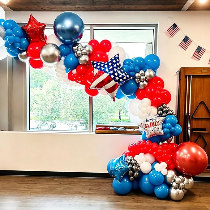 Lukiituke Red and Blue Balloon Arch Kit, 134Pcs Red White and Blue Balloons, 4 Sizes 4th of July Balloons for Independence Day Patriotic Memorial Day Birthday Party Decorations