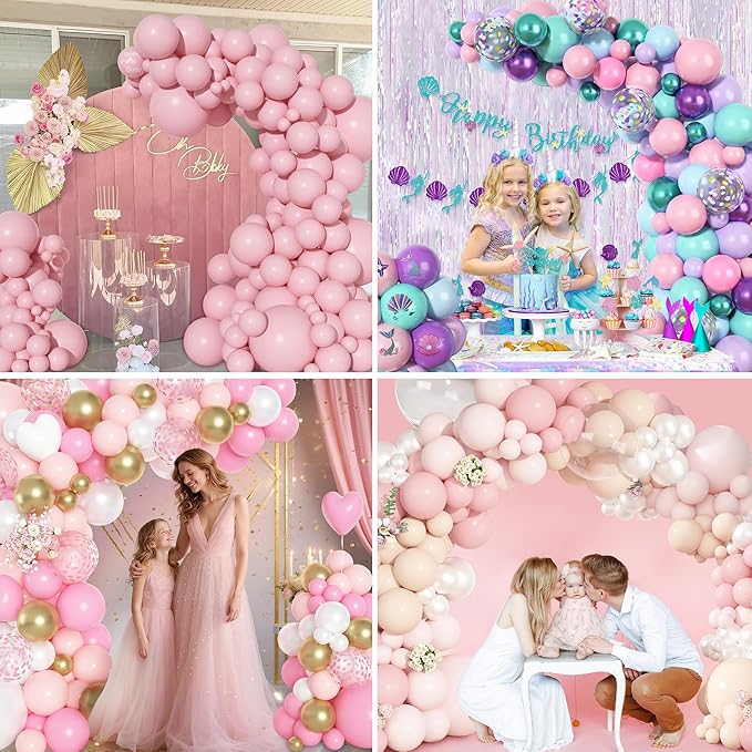 Amandir 153pcs Pink Balloons Arch Garland Kit, Different Sizes 18 12 10 5 Inch Latex Pastel Pale Light Pink Balloon for Princess Birthday Bridal Wedding Gender Reveal Mothers Day Party Decorations