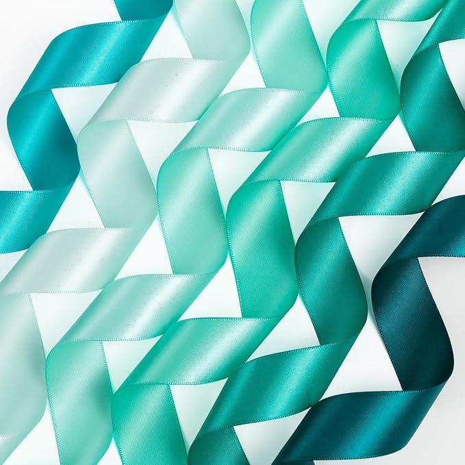 Teal Ribbon 1 Inch Double Faced Satin, Dark Teal, Aqua, Turquoise, Jade, Peacock, Mint Green, Blue and Green Ribbon for Flower Bouquet, Gift Wrapping, Wedding, Bridal Shower, Bows & Crafts - 30Yds