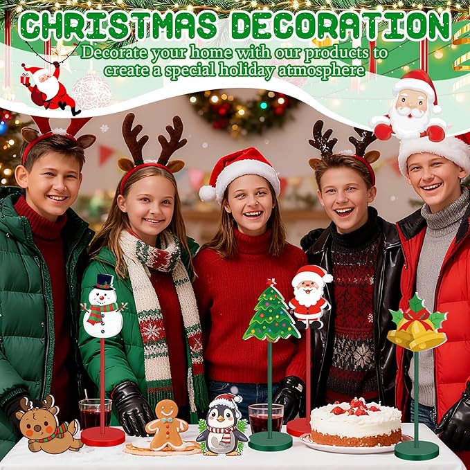 Geelin 10 Pcs Christmas Table Decoration Wooden Christmass Centerpieces for Tables Kids Christmas Table Centerpiece Santa Claus Gingerbread Tabletop Gift for Xmas Holiday Winter Desk Party Decor