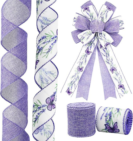 2 Rolls Lavender Wired Edge Ribbon - 2.5 Inch, 5 Yards Each, Spring Summer Lavender Grosgrain with Wired Edge for Wedding Decor, Gift Wrapping & DIY Crafts, Mother's Day Gift