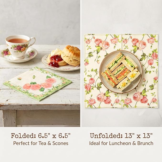 Floral Paper Napkins - 60 Count Napkins Disposable & Cocktail Napkins for Tea Party, Wedding & Baby Shower - Assorted Mixed Bouquet Party Napkins, Beverage Napkins Dinner Essentials