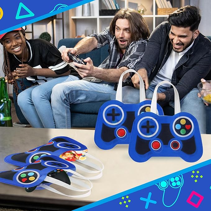 Silkfly 12 Pcs Video Game Party Favor Bags Non Woven Reusable Gaming Goodie Treat Gift Bags with Handles Gaming Party Supplies Class of 2026 Graduation Favors (Blue)