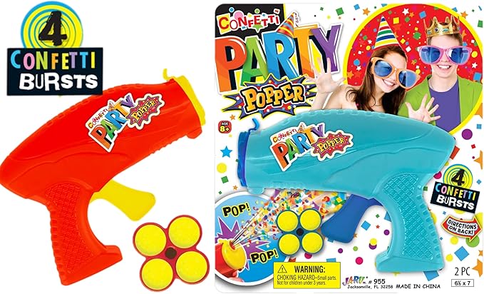 JA-RU Confetti Poppers for Kids (12 Pack) Colorful Party Poppers Confetti Shooters, Confetti Gun, Party Favors for Gender Reveal, Wedding, Birthday & New Year’s Eve | 955-12s