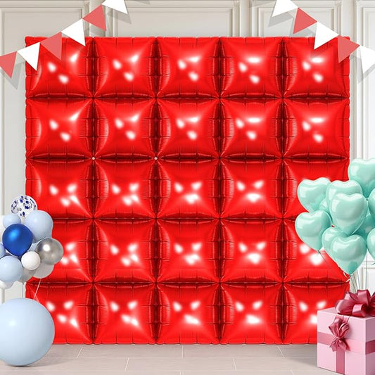 Red Square Foil Balloons 25 Pcs Metallic Red Balloons Wall Backdrop for New Year Graduation Birthday Bridal Shower Party Arch Backdrop Decorations