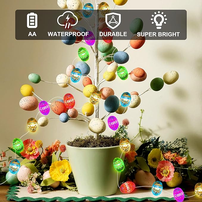 Aogist 50LED Easter Egg Fairy Lights - 16ft Super Bright 3D Egg String Light Battery Operated Decor for Indoor/Outdoor Easter Basket Spring Party Home Yard Tree Decor,2 Pack