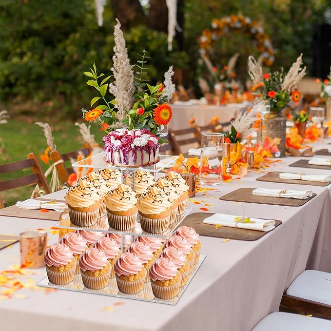 YestBuy 3 Tier Cupcake Stand, Clear Cupcake Display Stand, Acrylic Cupcake Tower for 24 Cupcakes, Premium Cupcake Dessert Muffin Holder for Pastry Wedding Birthday Party Baby Shower