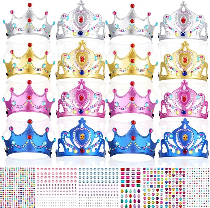 Epakh Princess Party Crowns Set, 27 Pcs DIY Crown with Diamond Stickers, Birthday Party Favor for Children and Princess Fans(Classic Color,Classic Style)