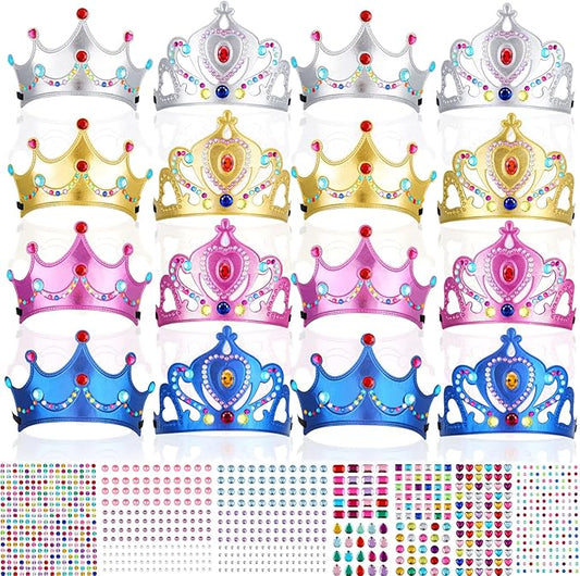 Epakh Princess Party Crowns Set, 27 Pcs DIY Crown with Diamond Stickers, Birthday Party Favor for Children and Princess Fans(Classic Color,Classic Style)