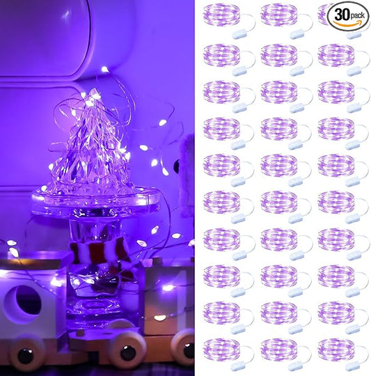 ZSJWL 30 Pack Purple Fairy Lights Battery Operated,7Ft 20LED Mini String Light, Waterproof Twinkle Light Silver Copper Wire Lights for Wedding Party Bedroom Christmas Table Decoration