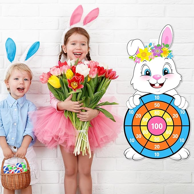Capoda Easter Dart Board Game 28" Cute Bunny Dart Board with 12 Sticky Balls Easter Basket Stuffers for Easter Yard Indoor Outdoor Sports Games Birthday Gifts Party Favors Supplies