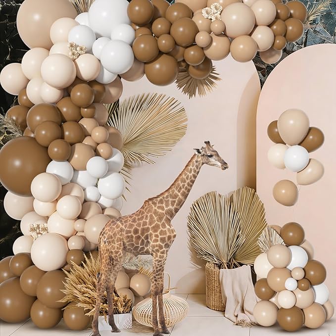 Ouddy Life 156Pcs Brown Balloons Garland Arch Kit, DIY 18"12"10" Coffee Brown Blush Nude Balloons for Neutral Woodland Teddy Bear Baby Shower Wedding Jungle Safari Birthday Party Decorations