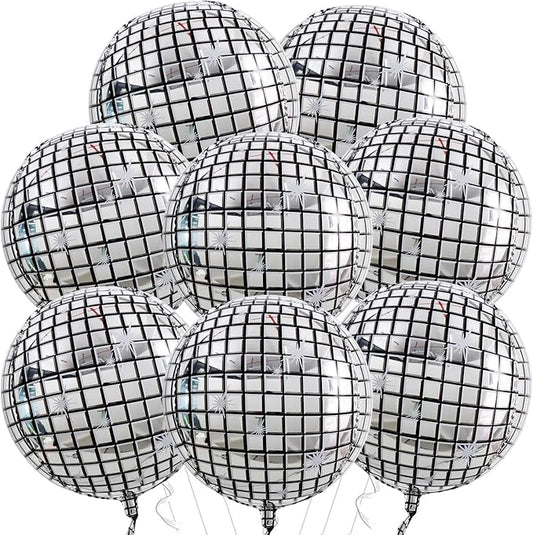 TONIFUL 8Pcs Large Disco 4D Giant Round Foil Balloon 22inch Big Mirror Metallic Mylar Sephere Balloons for Christmas New Year Birthday Ball Party Graduation Wedding Disco Decoration Supplies