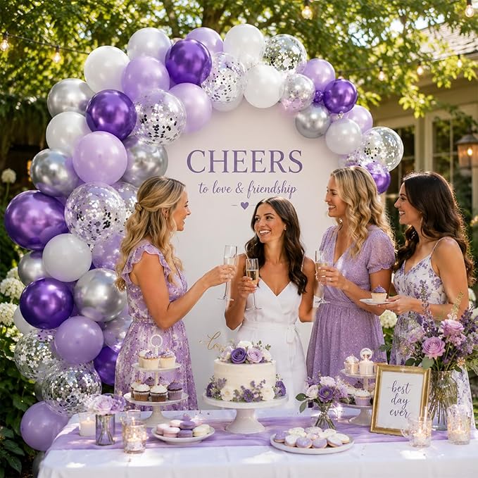 Purple and Silver Balloons 60PCS Pastel Purple Balloons, 12 Inch Metallic Silver Confetti and White Latex Balloon for Girls Women Birthday Wedding Baby Shower Bridal Shower Graduation Party Decor