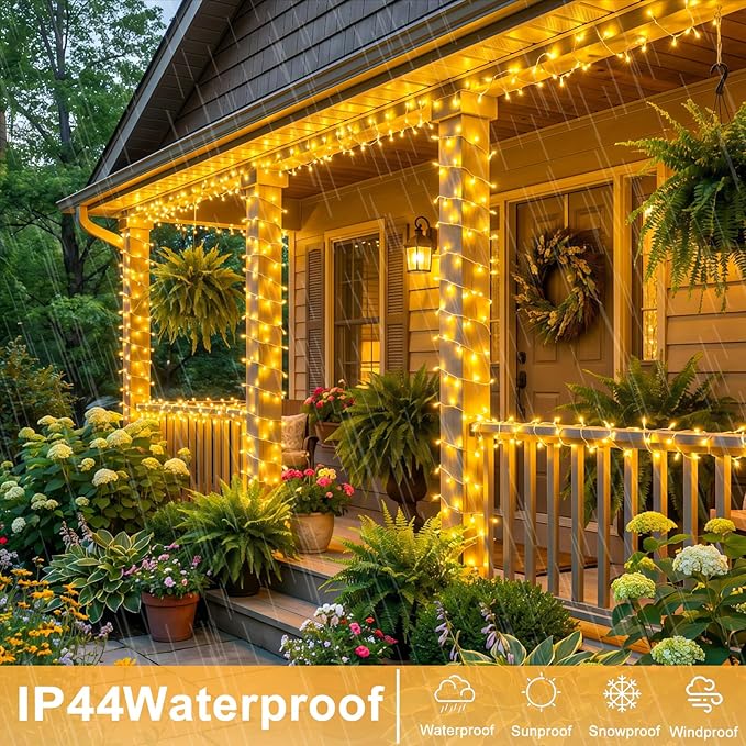197FT 600 LED Christmas Lights Outdoor, Warm White Christmas Lights Indoor 8 Modes Clear Wire, Plug in Twinkle Fairy String Lights for Outside Bedroom Wedding Xmas Tree Party Decorations