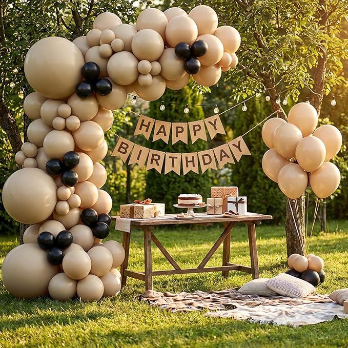 RUBFAC 135pcs Vanilla Brown Balloons, Latex Light Brown Balloon Different Sizes 18 12 10 5 Inch for Garland Arch Wedding Baby Shower Birthday Party Decorations