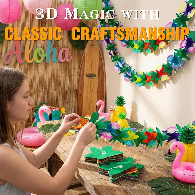 FUTUREPLUSX 6PCS Tropical Garland Party Decorations, 10 ft Multicolored Tissue Paper Hibiscus Flower Summer Banner for Birthday Beach Theme Luau Hawaiian Party Supplies Jungle Decor