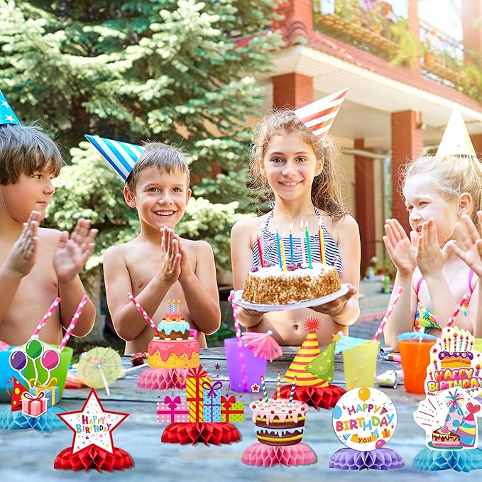 Happy Birthday Decorations 9 Pcs Table Centerpieces,Colorful Birthday Party Supplies Table Decor Set with Happy Birthday Sign, Cupcake Toppers for Birthday Party Decor