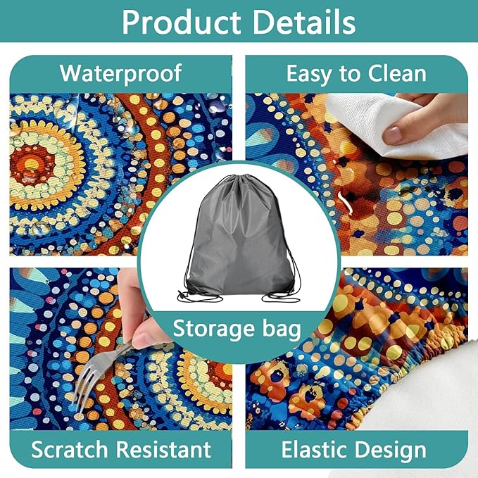 Picnic Table Cover with Bench Covers and Bag, Camping Essentials, Waterproof Windproof Camping Tablecloth, Fitted Tablecloth Cover with Elastic Edge for Indoor Outdoor 3 PCS 30x96 Inch