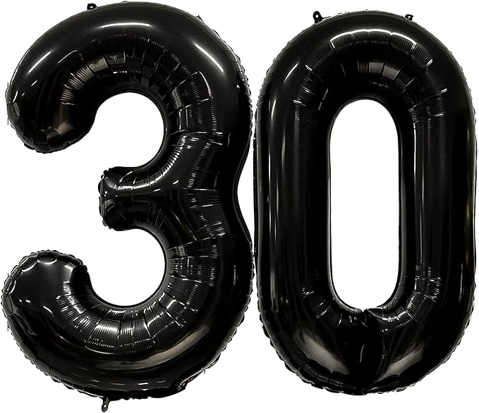 FIROMI 30 Number Balloons Black Big Giant Jumbo Mylar Foil 30 Balloon Numbers for 30th Birthday Party Anniversary Decorations 40-inches
