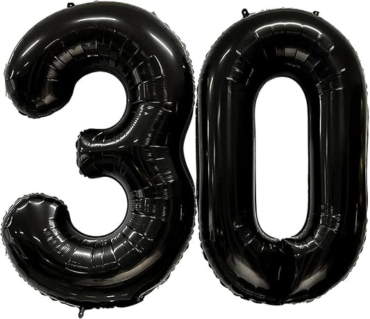 FIROMI 30 Number Balloons Black Big Giant Jumbo Mylar Foil 30 Balloon Numbers for 30th Birthday Party Anniversary Decorations 40-inches